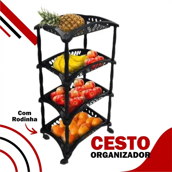 Fruteira Organizadora com Rodinhas para Cozinha – 4 Cestos