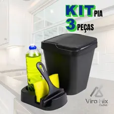 Kit Pia Cozinha Prático com Lixeira Rodo e Porta Detergente