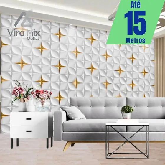 Papel de Parede Geométrico 3D Cinza/Dourado – Rolo Autoadesivo 5 Metros
