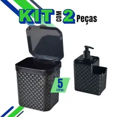 Kit Lixeira Pia 5 Litros + Porta Detergente Sabão Kit Cozinha Multiuso 2 Peças