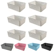 Kit 6 Cestos Organizadores Colorido Multiuso Médio Empilhável Gaveta Armário Lavanderia 19x14x6,5