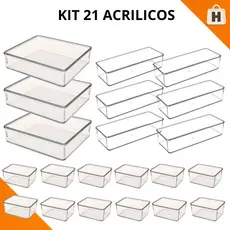 Kit 21 Organizador Modular Multiuso Acrílico Cristal Cesto Gaveta Maquiagem Geladeira