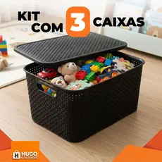 Kit 3 Cesto Caixa Organizadora Rattan 7 Litros Multiuso Preto