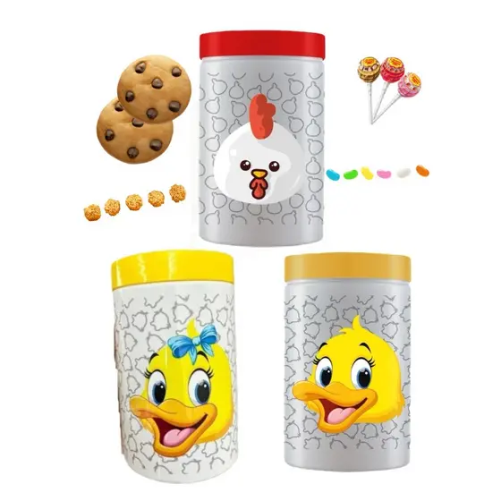 Pote Pet Branco 1,5L para Ração e Petiscos - Decorado com Pato ou Galinha