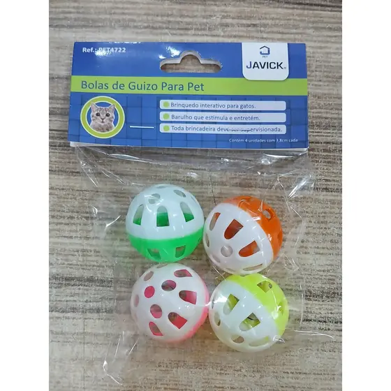 Brinquedo Pet Kit Bolinha Caçadora – 4 Bolinhas Coloridas com Guizo para Gatos