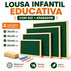 Lousa Infantil Educativa Com Giz e Apagador | Quadro Escolar de Madeira Para Desenho e Aprendizagem