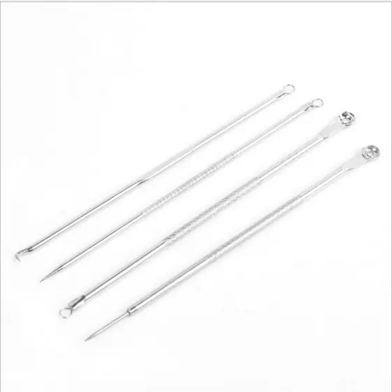 Kit Extrator de Cravos e Espinhas 4 Peças Profissional Aço Inox Removedor de Acne Limpeza de Pele c