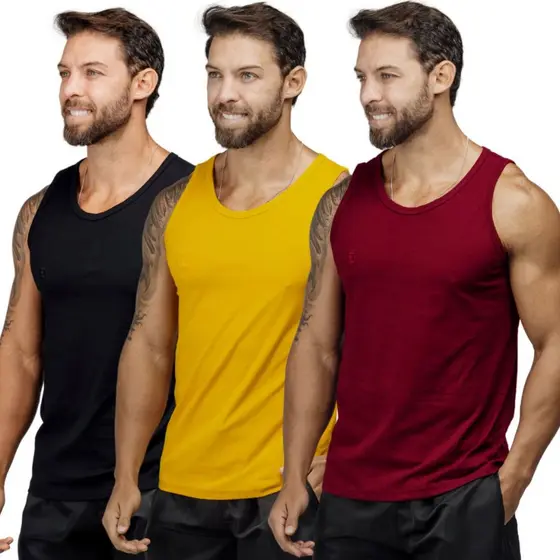 Kit 3 Camisetas Regata  de Algodão Masculina