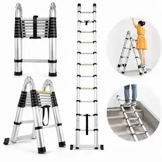 Escada Telescópica Dupla Dobrável 16 Degraus 5M Suporta ate 150KG