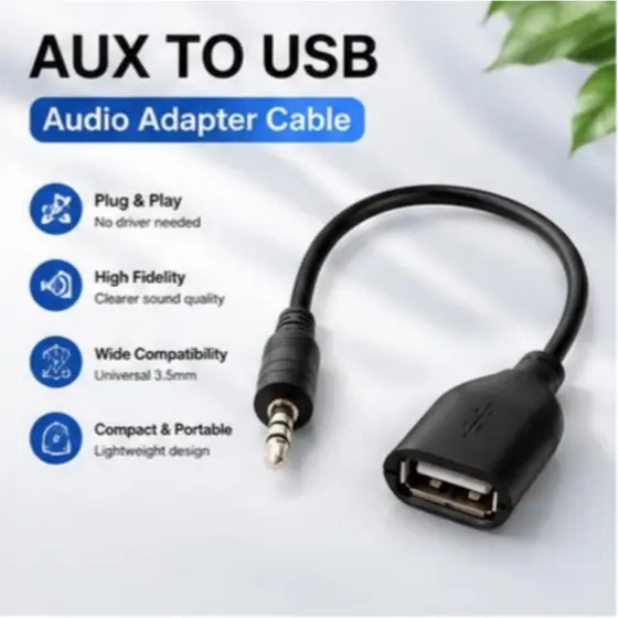Cabo Adaptador USB-A Fêmea Para Plug 3.5mm P2 AUX KNUP KP-HM012 Curto Preto Conector USB F