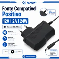 Fonte Notebook Positivo Compatível F24L9-120200SPAE 12V 2A Conector 3,5x1,35mm 24W Knup