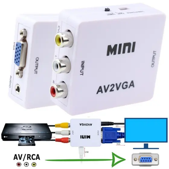 Adaptador Conversor Entrada Rca Av Para Saída Vga Áudio Vídeo 1080p Av2vga