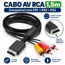 Cabo AV RCA Áudio e Vídeo 1,5m Compatível com PS1 PS2 PS3 Entrada Composta 3 Pontas Não HDMI
