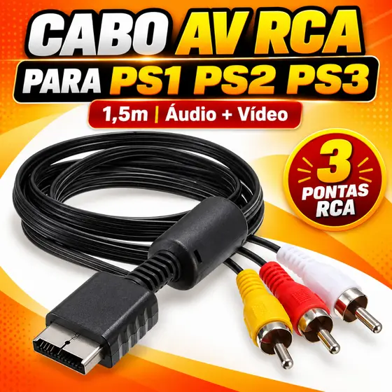 Cabo AV RCA 3 Pontas 1,5m Para PS1 PS2 PS3 Áudio e Vídeo Composto Não É HDMI