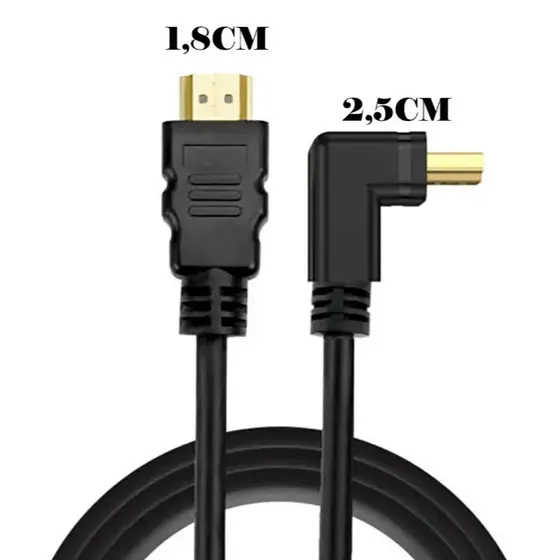 Cabo HDMI 90° Graus 1.4 Full Hd 1080 8 Canais de Áudio 1.5 Metro e 3 Metro