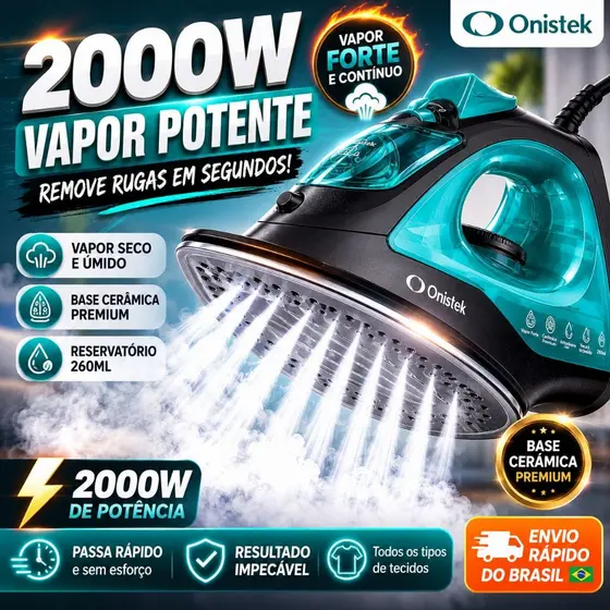 Ferro A Vapor 2000W Base Cerâmica Antiaderente Vapor Forte 260ml 220V