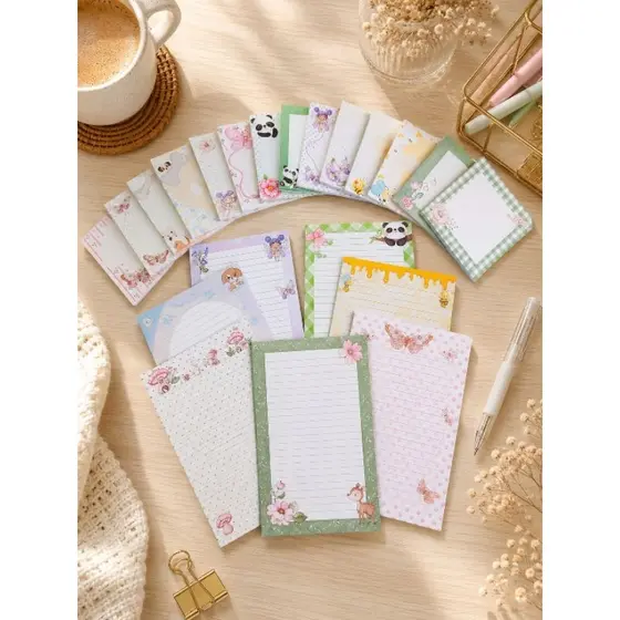 Trio de Bloquinhos Decorados Moti Blocos de Anotação Fofos 10x16cm e 8x8cm | Papel 90g