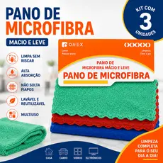 Pano de Microfibra Macio e Leve Kit 3, 6 e 9 Unidades Multiuso Alta Absorção Não Solta Fiapos