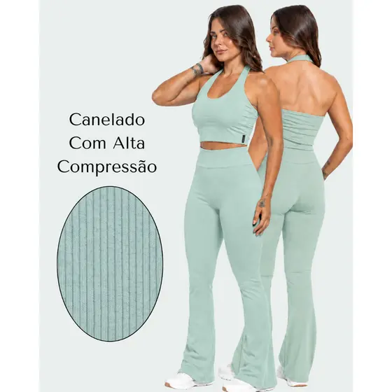Conjunto Fitness Canelada Premium Cintura Alta Academia Feminina Alta Compressão
