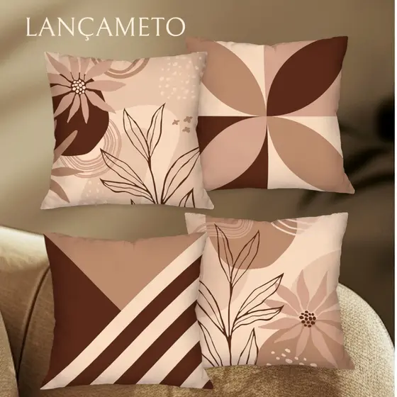 Kit com 4 Capas para Almofadas Decorativas 45X45 cm / Feliz Natal / Home