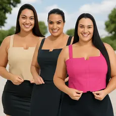 Kit 3 Cropped Top Plus Size Alfaiataria Luxo Com Detalhe Lastex Moda Feminina G1 G2 G3
