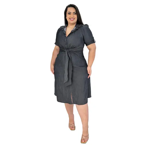 Vestido Chemise Plus Size Com Amarração Moda G1 G2 G3