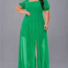 Vestido Feminino Plus Size Festa Longo Decote Quadrado Lindo G1 G2 G3