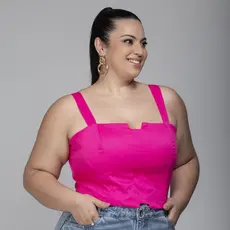 Cropped Top Plus Size Alfaiataria Luxo Com Detalhe Lastex Moda Feminina G1 G2 G3