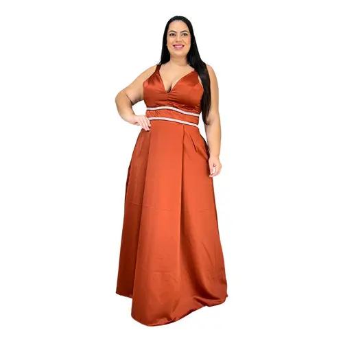 Vestido Lia Benta Plus Size Longo Decote V Festa Strass