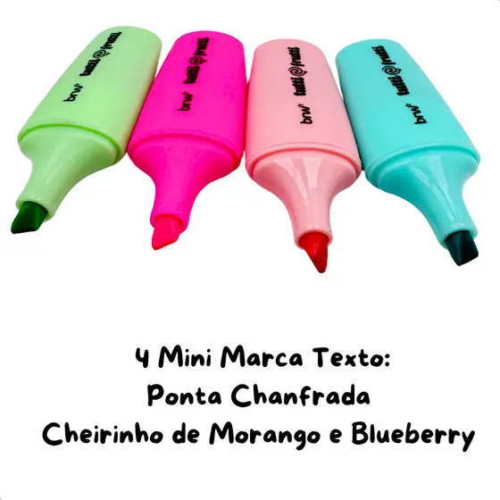 Marca Texto Escolar Barato Caneta Marca Texto Mini  Cheiro Tutti Frutii 4 Cores Grifar Destacar
