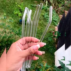 Conjunto 6 Canudos Reutilizáveis 🍹 Vidro Borossilicato com Escova de Limpeza Sustentável Drinks Bar