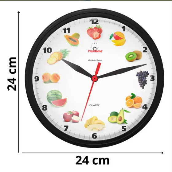 Relógio de Parede Redondo Plashome 20 cm Grande Cozinha Sala a Pilha