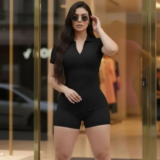 Macacão Natação Feminino Curto Suplex Balada macaquinho preto academia hidroginastica alta elasticid