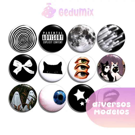 KITs Bottons Broches Y2K Black Style GOTH Gótico Moon Coquette Weird Eye Cat Aesthetic