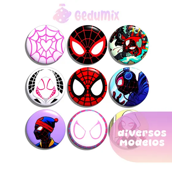 KITs Bottons Broches Homem Aranha Aranhaverso Gwen Miles Peter Parker