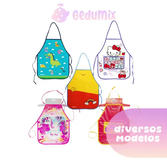 Avental Infantil Leo&Leo Solar Arco Iris e Dino Space Hello Kitty Fini Unicórnio