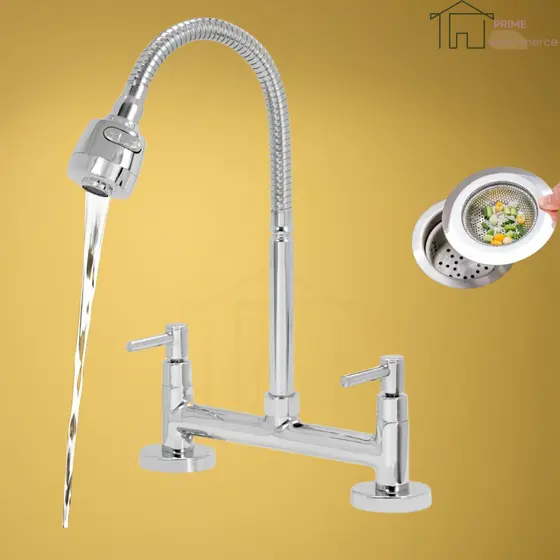 Torneira Cozinha Misturador Bancada Pia Duplo Comando Gourmet Flexível 1/4 de Volta