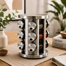Porta Tempero Condimento Inox 12 Potes Suporte Giratório