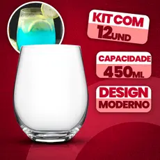 Copo de Vidro 450 mL Reutilizável e Resistente Design Moderno Redondo