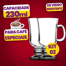 Kit de Taça de Vidro 230ml ou 120ml com Alça Para Café Especial Kits 1-2-4-6 Taças