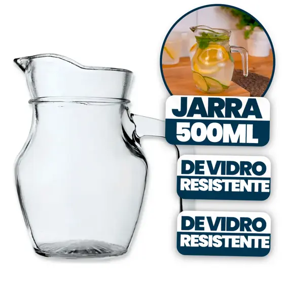 Kit Jarra de Vidro 500ml (1 ou 2 Unidades) – Jarra Pequena para Café, Suco e Água | Compacta Cozinha