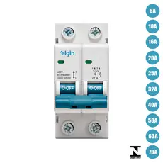 Disjuntor Bipolar Duplo Elgin Din 6A até 70A Curva C 2 Polos Homologado Inmetro