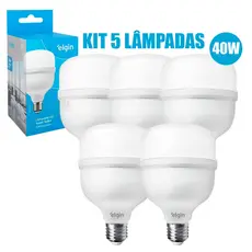 Kit 5 Lâmpadas Led Super Bulbo Elgin 40w Alta Potencia Bivolt Luz Branca Fria 6500k