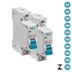 Kit 2 Disjuntor Monopolar Elgin 6A até 70A Curva C 1 Polo Inmetro