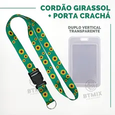 Kit Cordão Girassol com Porta Cartão Transparente Dupla Face Vertical