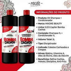 Kit Shampoo Condicionador Magike Beauty Bomba Cachos 1L+1L Cachos Definidos Cacheados Crespos