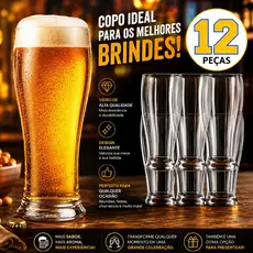 Copo Tulipa Vidro Jogo 12 Copos Chopp Transparente 350ml Taça Bar Cerveja Resistentes