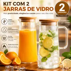 Jarra De Vidro Com Tampa De Bambu Borossilicato 1,8l Filtro 2 Em 1 Vedação Para Bebidas Sucos Drinks Resistente