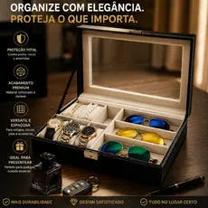 Caixa Organizadora Maleta Porta Relógios Luxo 12 Compartimentos Preto Prático Elegante Viagens