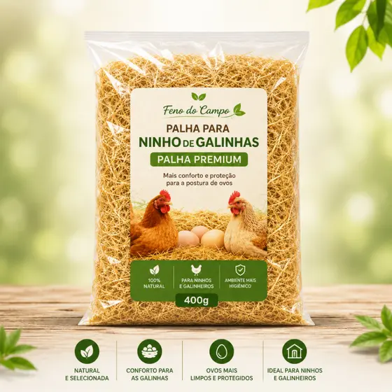 Forração para Ninho de Galinha Feno Natural 400g Selecionado para Postura de Ovos